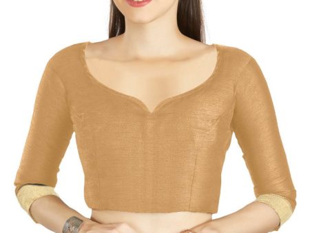 Aastha Fashion Beige Art Silk Sweet Heart Neck style Matty in Sleeves Readymade Blouse Online Sale