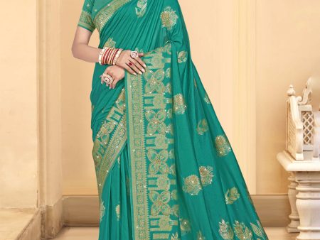 Aanika Women Turquoise Silk Woven Work Festival Saree Online Hot Sale