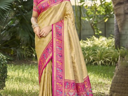 Aanika Women Beige Silk Woven Work Festival Saree on Sale