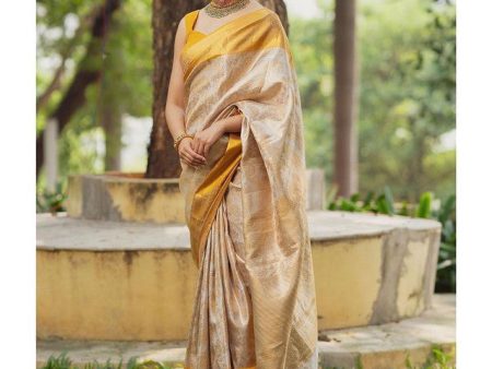 NOZ2TOZ Women Banarasi Silk Woven Saree With Blouse Piece - Cream Fashion