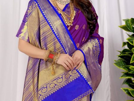 Aastha Fashion Wine Silk Weaving Saree on Sale