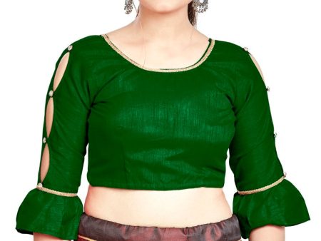 Aastha Fashion Green Art Silk Round Neck Sleeve Button Design Readymade Blouse Online Sale