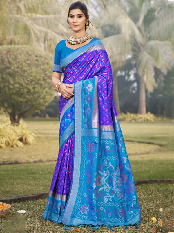 Aanika Women Violet Silk Saree With Unstitched Blouse Online Sale