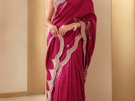 Aastha Fashion Red Soft Vichitra Silk Sequins Work Saree Fashion