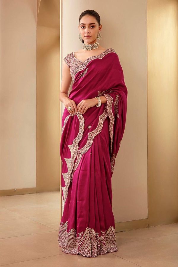 Aastha Fashion Red Soft Vichitra Silk Sequins Work Saree Fashion