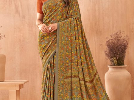 NOZ2TOZ Women s Crepe Rust Printed Designer Saree With Blouse Piece Discount