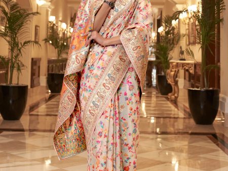 NOZ2TOZ Women s Silk Blend Cream Woven Design Celebrity Saree With Blouse Piece For Discount