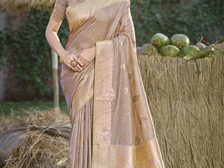 Aanika Women Beige Silk Saree With Unstitched Blouse Supply