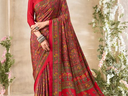 NOZ2TOZ Women s Crepe Red Printed Designer Saree With Blouse Piece Online now