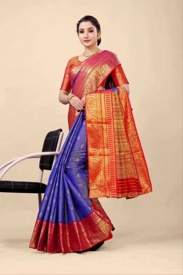 Aastha Fashion Royal Blue Silk Weaving Saree Discount