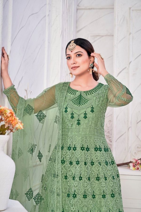 Aastha Fashion Green Net Embroidery Anarkali Suit Online Hot Sale