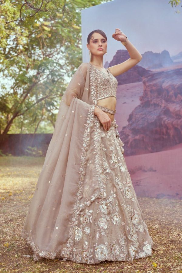 Aastha Fashion Beige Organza Beads And Stones Lehenga Choli Discount