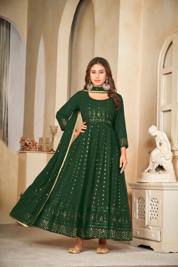 Aastha Fashion Green Georgette Embroidery Anarkali Suit For Cheap