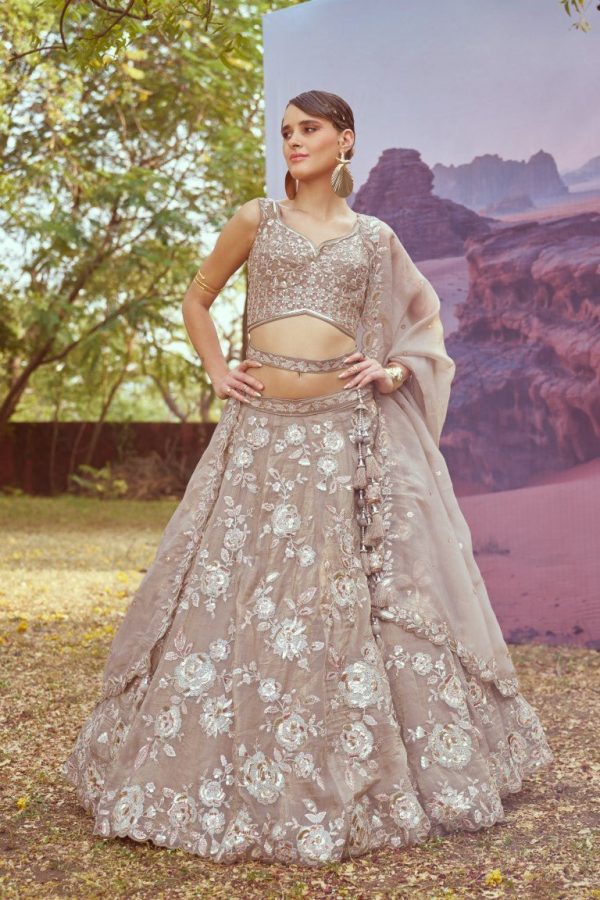 Aastha Fashion Beige Organza Beads And Stones Lehenga Choli Discount