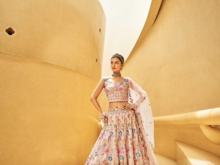 Aastha Fashion Rosegold Organza Embroidery Lehenga Choli Online