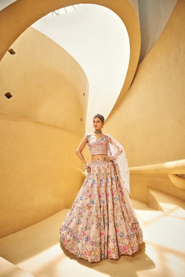 Aastha Fashion Rosegold Organza Embroidery Lehenga Choli Online