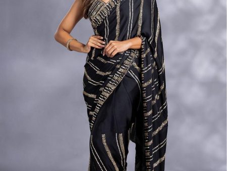 Aastha Fashion Black Georgette Sequence Work With Blouse Saree For Sale