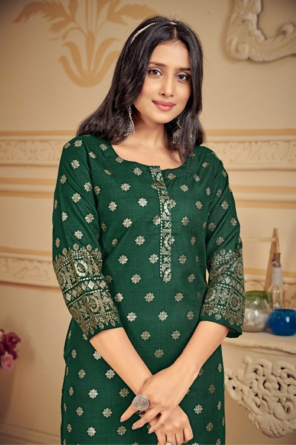 Aastha Fashion Green Pure Cotton Foil Print Butti Kurta Set Online