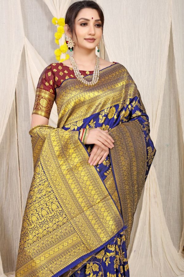 Aastha Fashion Blue Silk Weaving Saree Online Hot Sale