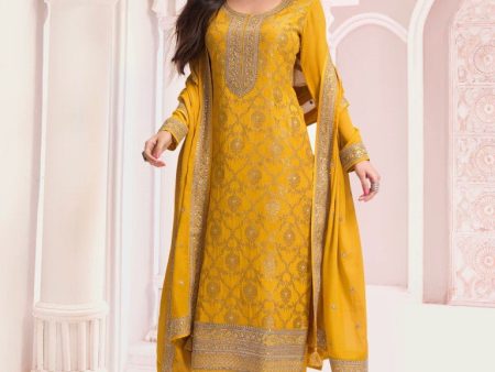 Aastha Fashion Yellow Jacquard Viscose Embroidery Pakistani Suit Online Sale