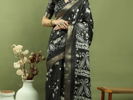 Aastha Fashion Black Silk Blend Weaving Saree on Sale