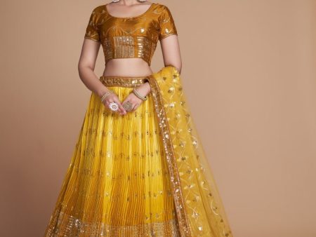 Aastha Fashion Yellow Heavy Chinon Embroidery And Sequins Lehenga Choli on Sale