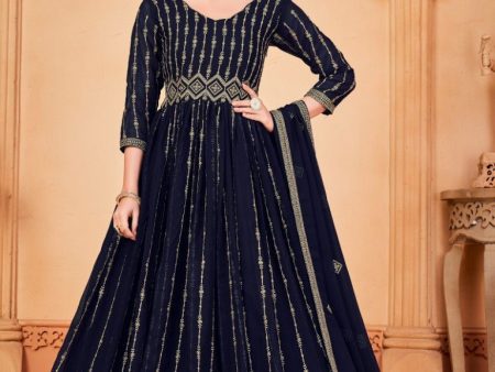 Aastha Fashion Blue Georgette Embroidery Anarkali Suit Discount