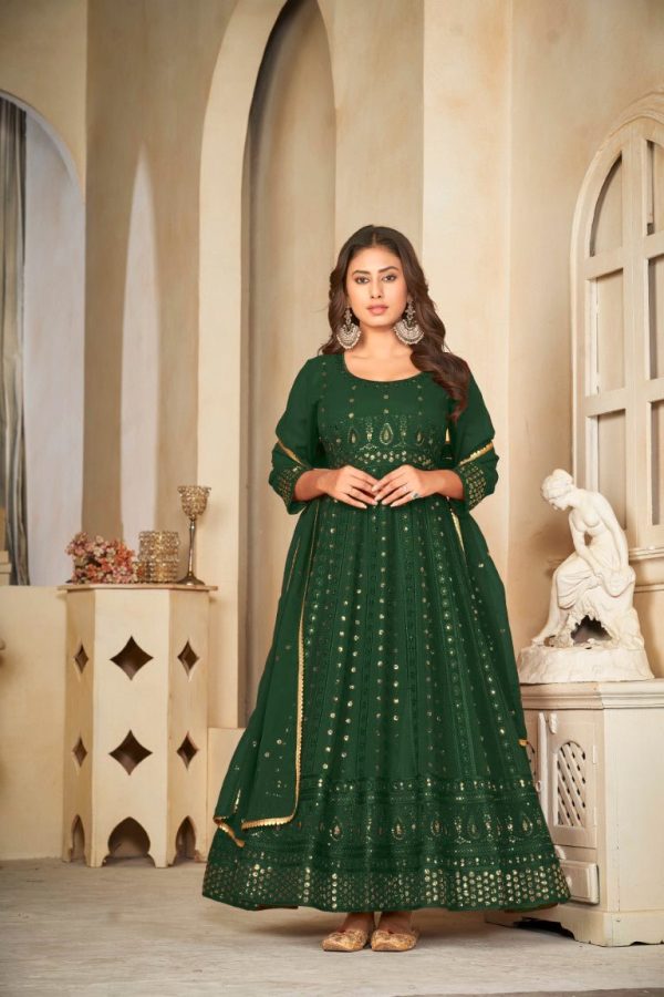 Aastha Fashion Green Georgette Embroidery Anarkali Suit For Cheap