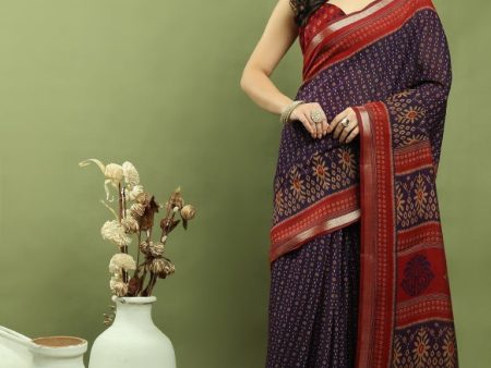 Aastha Fashion Violet Silk Blend Weaving Saree Cheap