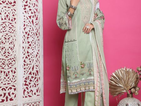 Aastha Fashion Green Cotton Allover Floral Digital Print With Contrast Floral Resham Thread Work Suit Set on Sale