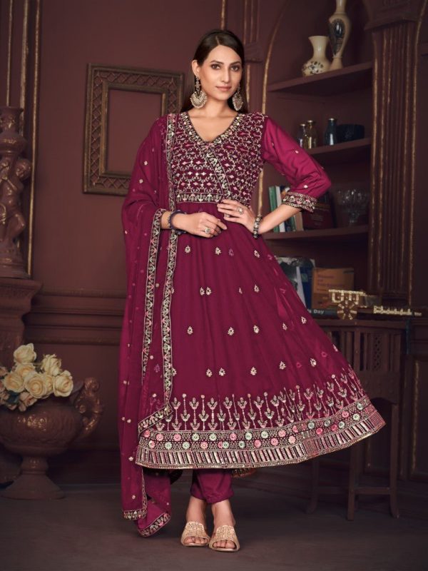 Aastha Fashion Dark Pink Georgette Embroidery Anarkali Suit Online now