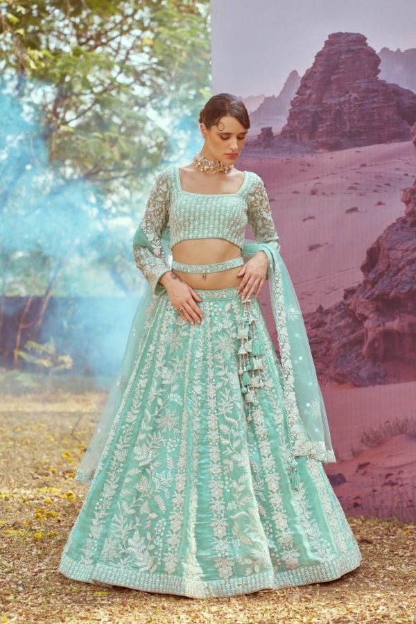 Aastha Fashion Seagreen Organza Embroidery Lehenga Choli Cheap