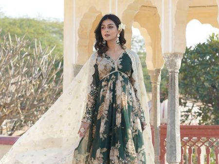 Aastha Fashion Green Russian Silk Embroidery Gown Cheap