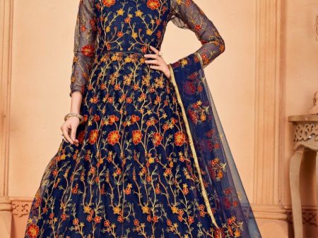 Aastha Fashion Blue Net Embroidery Anarkali Suit on Sale