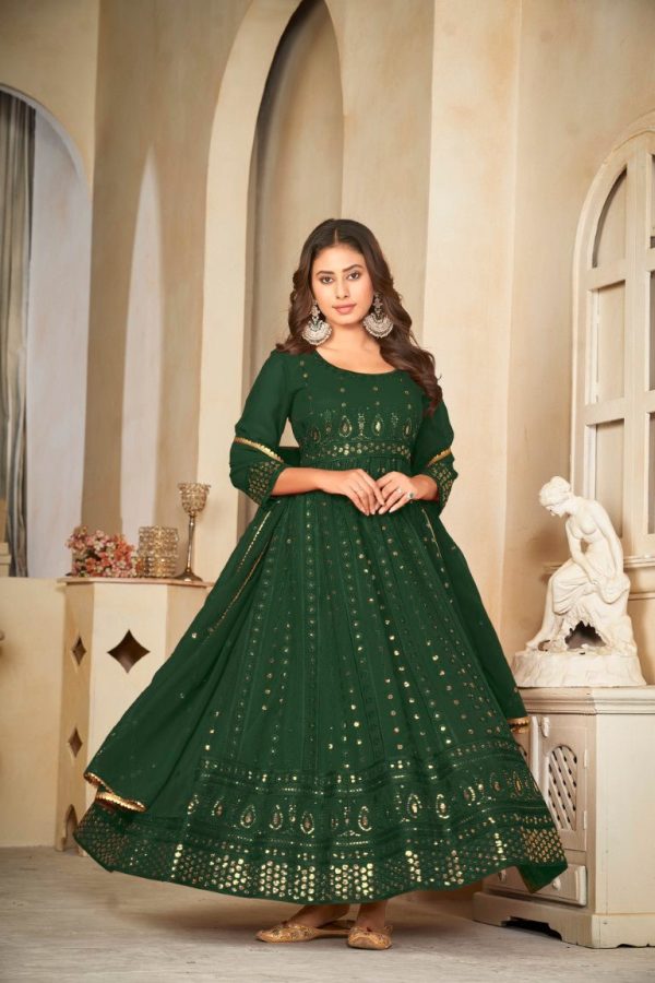 Aastha Fashion Green Georgette Embroidery Anarkali Suit For Cheap