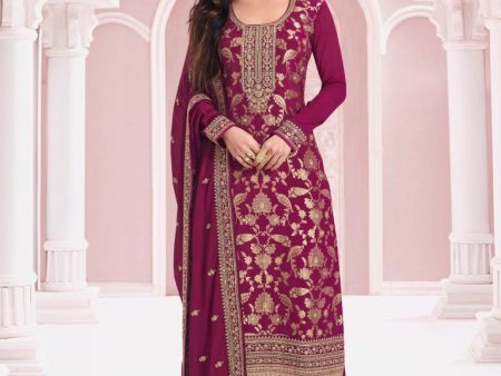 Aastha Fashion Wine Jacquard Viscose Embroidery Pakistani Suit on Sale