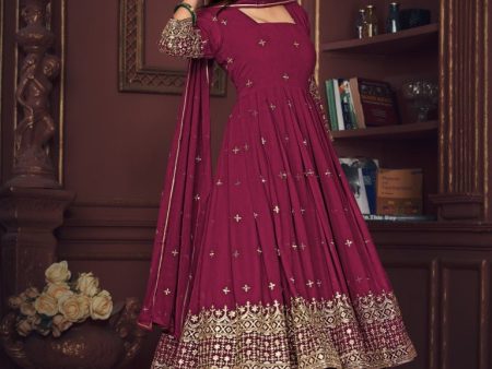 Aastha Fashion Dark Pink Georgette Embroidery Anarkali Suit Sale