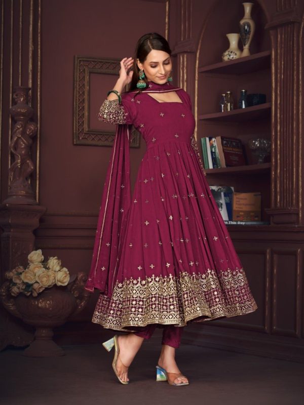 Aastha Fashion Dark Pink Georgette Embroidery Anarkali Suit Sale