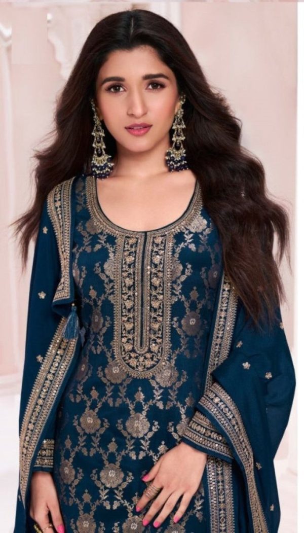 Aastha Fashion Blue Jacquard Viscose Embroidery Pakistani Suit For Cheap