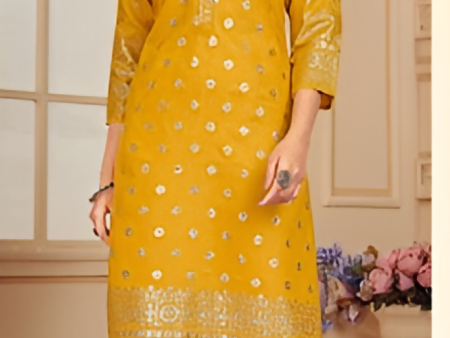 Aastha Fashion Yellow Pure Cotton Foil Print Butti Kurta Set Supply