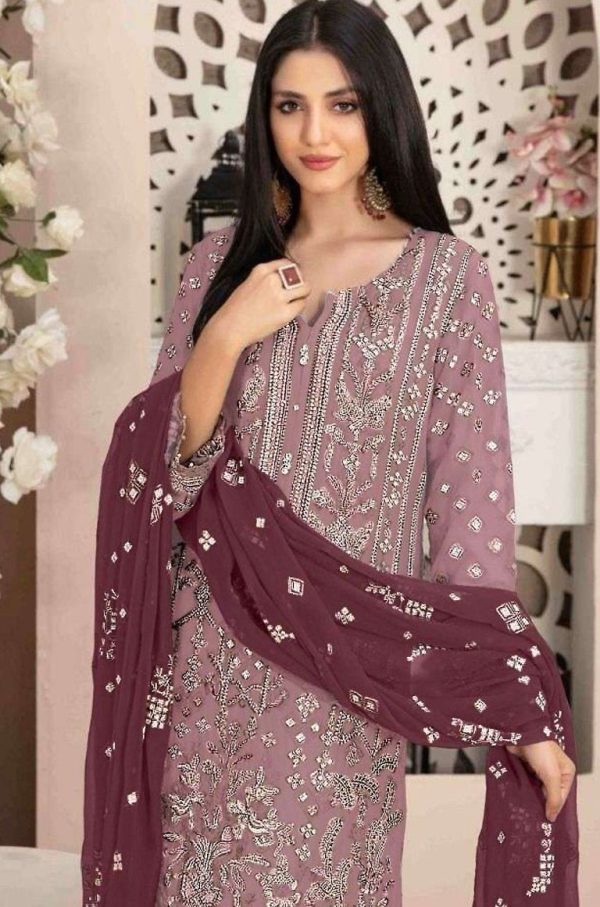 Aastha Fashion Rosy Brown Georgette Embroidery Pakistani Suit Hot on Sale