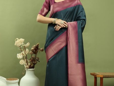 Aastha Fashion Teal Silk Blend Weaving Saree For Discount