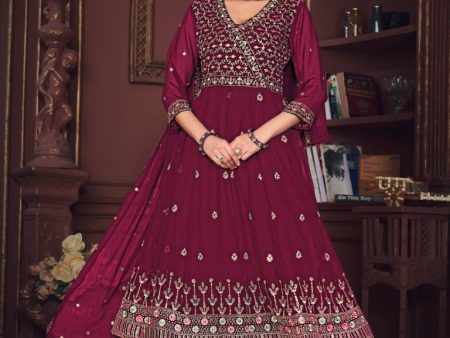 Aastha Fashion Dark Pink Georgette Embroidery Anarkali Suit Online now