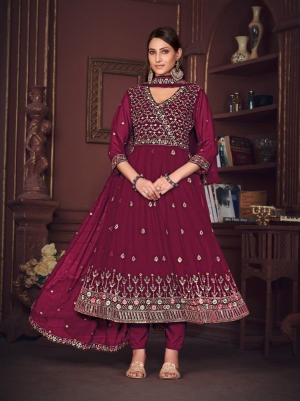 Aastha Fashion Dark Pink Georgette Embroidery Anarkali Suit Online now