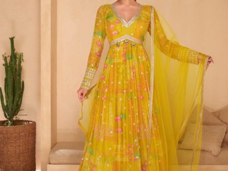 Aastha Fashion Yellow Georgette Embroidery Anarkali Suit on Sale