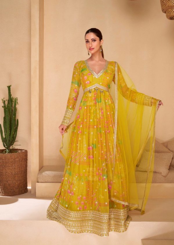 Aastha Fashion Yellow Georgette Embroidery Anarkali Suit on Sale