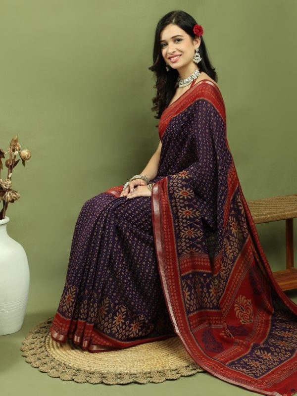 Aastha Fashion Violet Silk Blend Weaving Saree Cheap