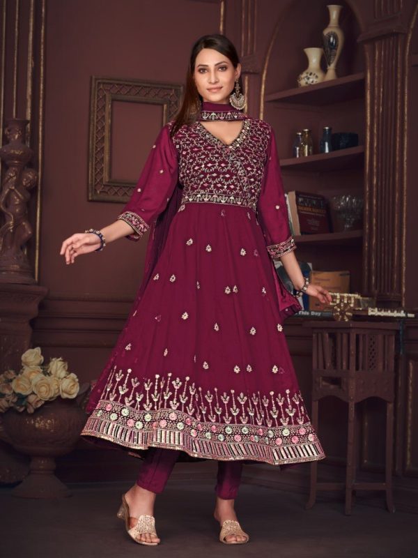 Aastha Fashion Dark Pink Georgette Embroidery Anarkali Suit Online now