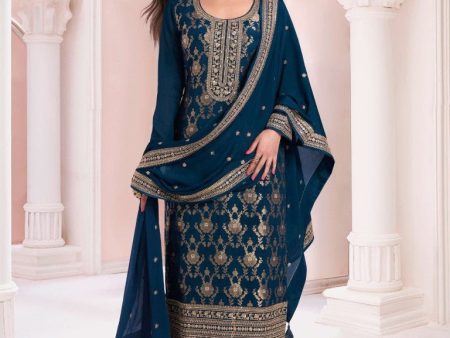 Aastha Fashion Blue Jacquard Viscose Embroidery Pakistani Suit For Cheap