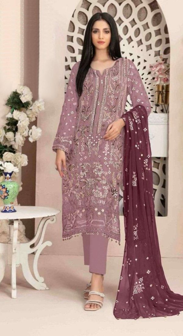 Aastha Fashion Rosy Brown Georgette Embroidery Pakistani Suit Hot on Sale